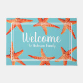 Beachy航海ので赤いヒトデの歓迎及び姓 ドアマット (正面)