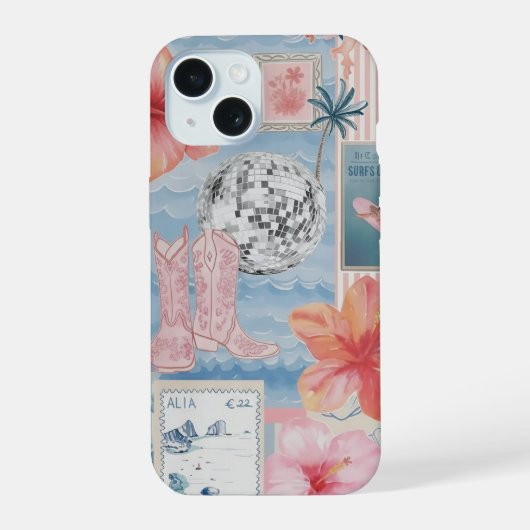 Beachy Blue Coquette Coastal Collage Preppy Cute  iPhone 15ケース (裏面)