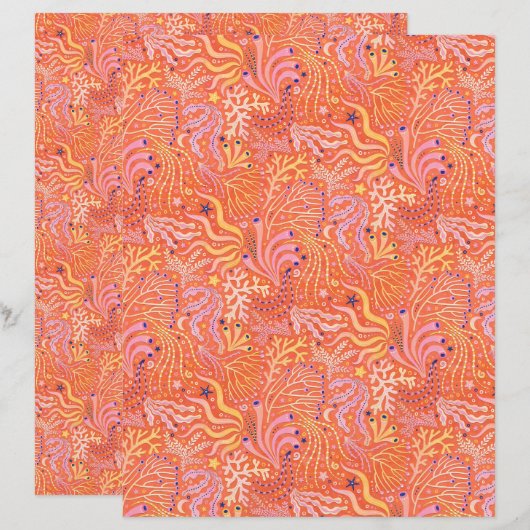 Beachy Boho Seagrass Orange Scrapbook Paper (正面/裏面)