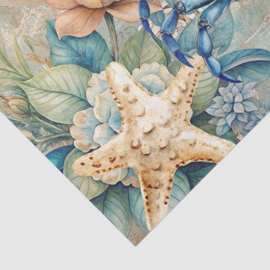 Beachy Pastel  Blue Crab & Shells Decoupage  薄葉紙 (詳細)