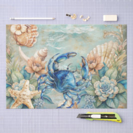 Beachy Pastel  Blue Crab & Shells Decoupage  薄葉紙