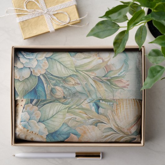 Beachy Pastel Blue Crab & Shells Decoupage 薄葉紙 (ギフト)