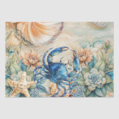 Beachy Pastel  Blue Crab & Shells Decoupage  薄葉紙 (正面)