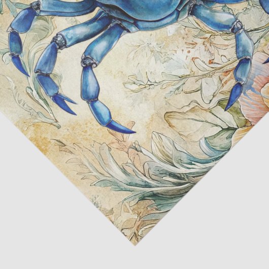 Beachy Pastel Blue Crab & Shells Decoupage 薄葉紙 (詳細)