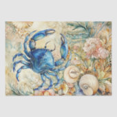 Beachy Pastel  Blue Crab & Shells Decoupage  薄葉紙 (正面)