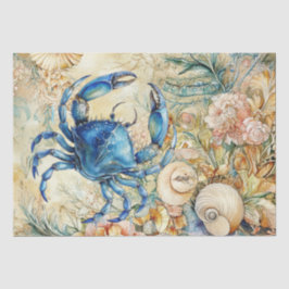 Beachy Pastel  Blue Crab & Shells Decoupage  薄葉紙