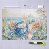 Beachy Pastel  Blue Crab & Shells Decoupage  薄葉紙 (クラフト)