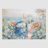 Beachy Pastel  Blue Crab & Shells Decoupage  薄葉紙 (正面)