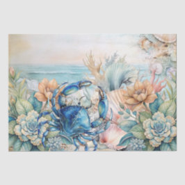 Beachy Pastel  Blue Crab & Shells Decoupage  薄葉紙