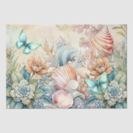 Beachy Pastel Butterflies &  Seashells Decoupage  薄葉紙