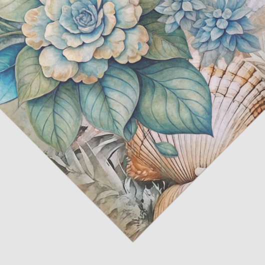 Beachy Pastel  Floral Mermaid & Shells Decoupage  薄葉紙 (詳細)