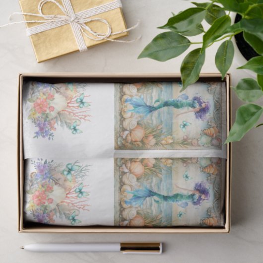 Beachy Pastel  Floral Mermaid & Shells Decoupage  薄葉紙 (ギフト)