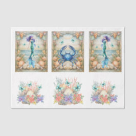 Beachy Pastel  Floral Mermaid & Shells Decoupage  薄葉紙