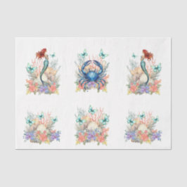 Beachy Pastel  Floral Mermaid & Shells Decoupage 薄葉紙