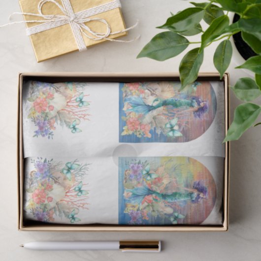 Beachy Pastel  Floral Mermaid & Shells Decoupage 薄葉紙 (ギフト)
