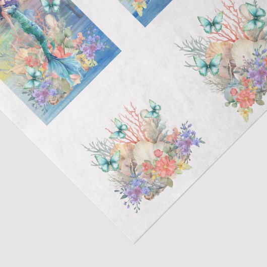 Beachy Pastel  Floral Mermaid & Shells Decoupage 薄葉紙 (詳細)