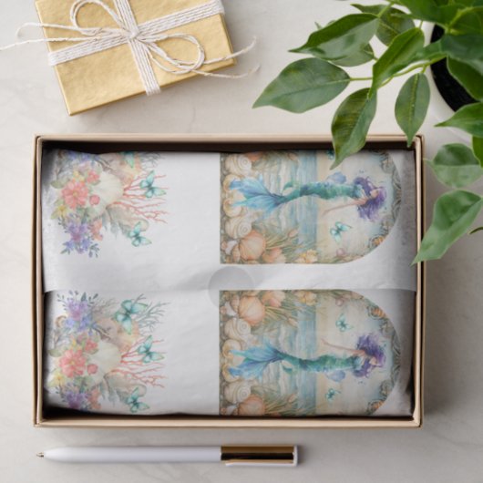 Beachy Pastel  Floral Mermaid & Shells Decoupage  薄葉紙 (ギフト)