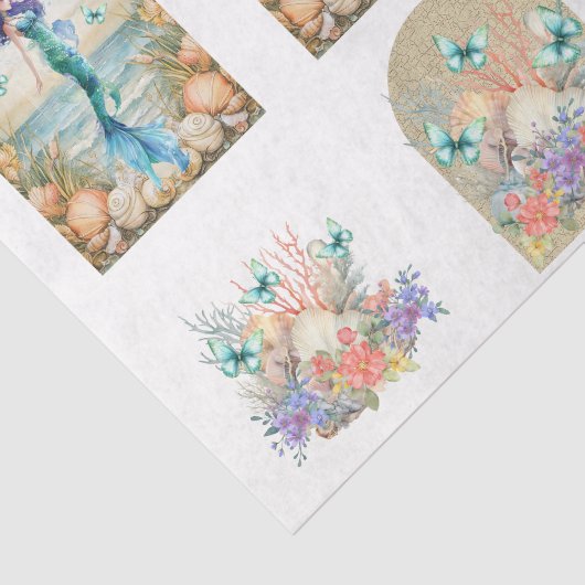 Beachy Pastel  Floral Mermaid & Shells Decoupage  薄葉紙 (詳細)