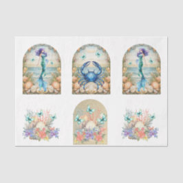 Beachy Pastel  Floral Mermaid & Shells Decoupage  薄葉紙