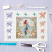 Beachy Pastel  Floral Mermaid & Shells Decoupage  薄葉紙 (クラフト)