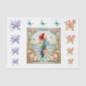 Beachy Pastel  Floral Mermaid & Shells Decoupage  薄葉紙 (正面)