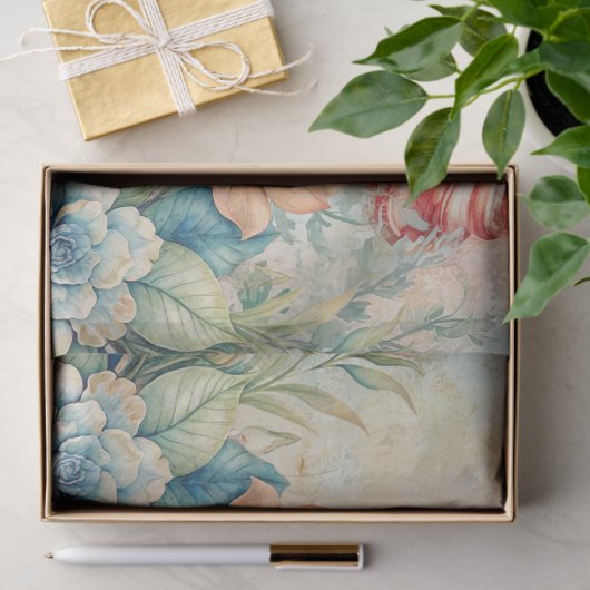 Beachy Pastel Floral Seashells Decoupage  薄葉紙 (ギフト)