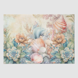 Beachy Pastel Floral Seashells Decoupage  薄葉紙