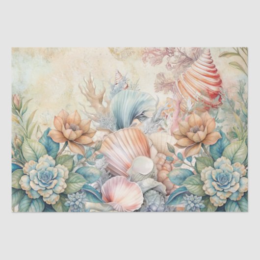 Beachy Pastel Floral Seashells Decoupage  薄葉紙 (正面)