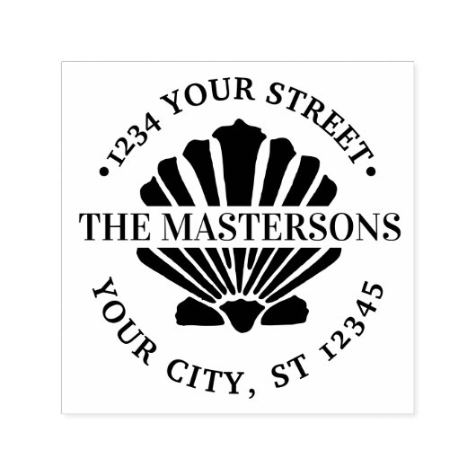 Beachy Scallopシェルのラウンド名アドレス セルフインキングスタンプ (デザイン)