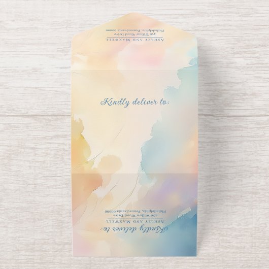 Beachy Sunset Gradient Rose Gold Foil Wedding オールインワン招待状 (外側)