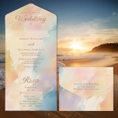 Beachy Sunset Gradient Rose Gold Foil Wedding オールインワン招待状