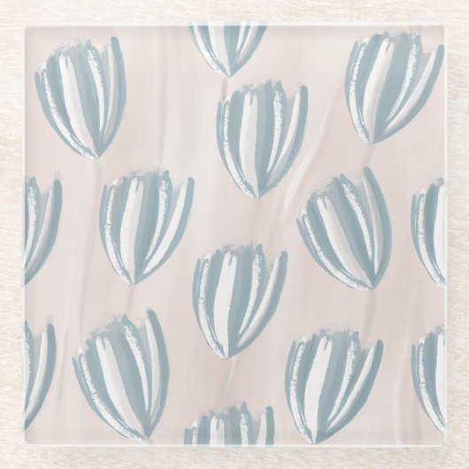 Beachy Tulips Floral ガラスコースター (正面)