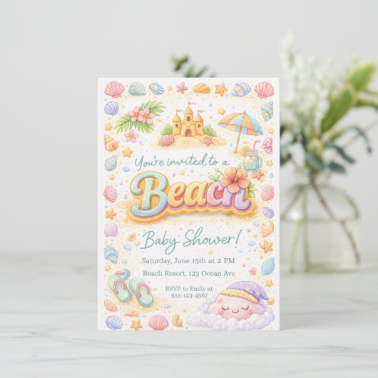 “Beachy Vibes” Baby Shower Invitation 招待状 (スタンド正面)