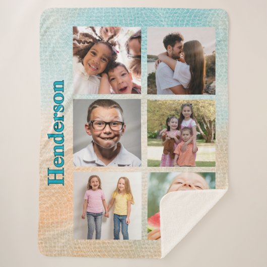 Beachy Vibes Custom Photo and Family Name シェルパブランケット (正面)