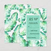 Beachy White & Green Tropical 離れRSVP返信 出欠カード (正面/裏面)