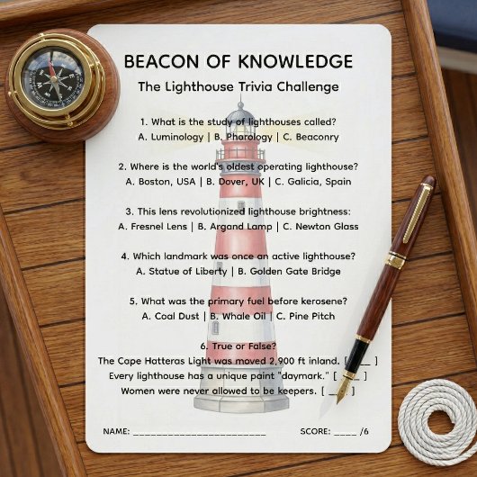 Beacon of Knowledge Lighthouse Trivia Sheet 招待状