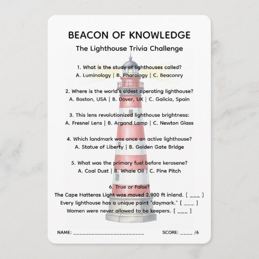 Beacon of Knowledge Lighthouse Trivia Sheet 招待状 (正面)