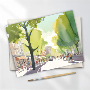 Beacon Street Summer   ボストン水彩カード