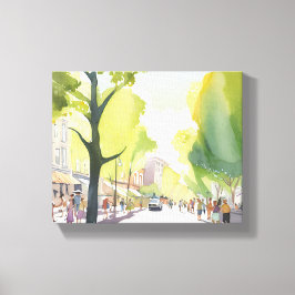 Beacon Street Summer | ボストン ウォーターカラー キャンバスプリント