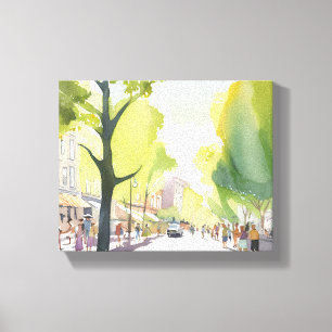 Beacon Street Summer   ボストン ウォーターカラー キャンバスプリント