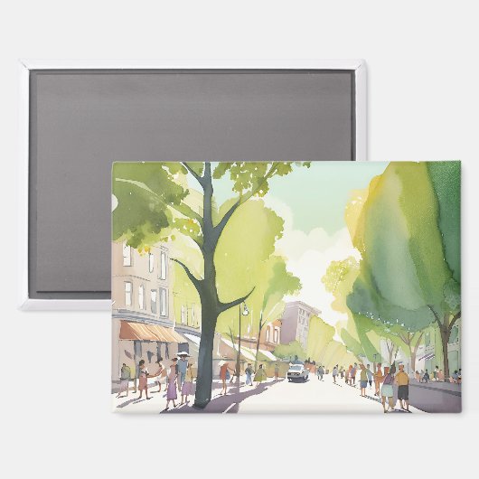 Beacon Street Summer | Boston, MA Watercolor マグネット (正面/裏面)