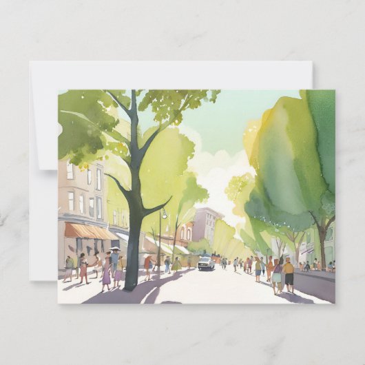 Beacon Street Summer | Boston, MA Watercolor Card (正面)