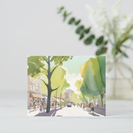 Beacon Street Summer | Boston, MA Watercolor Card (スタンド正面)