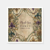 Beaded Fleur-de-Lis Mardi Gras Masquerade スタンダードカクテルナプキン (正面)