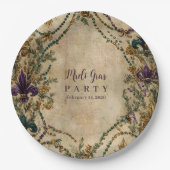 Beaded Fleur-de-Lis Mardi Gras Masquerade ペーパープレート (正面)