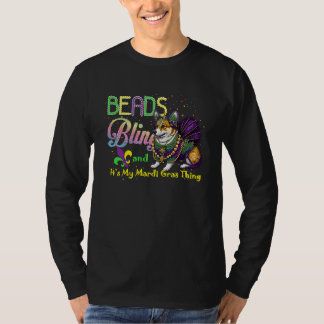 Beads Bling Corgi Mardi Gras Thing Carnival Masque Tシャツ