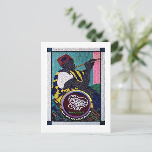 Beadwork&Handcut scrollsaw work 5"x7"誕生日 ポストカード (スタンド正面)