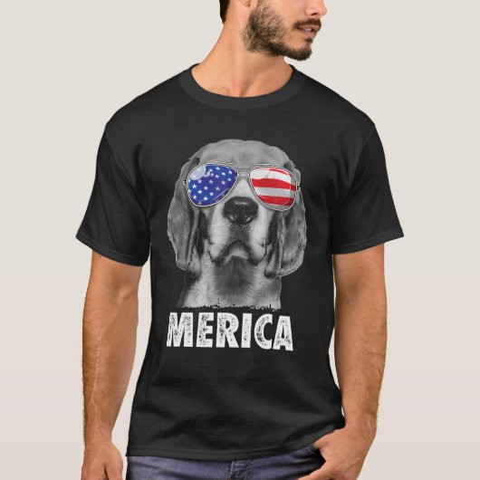 Beagle 4Th Of 7月MericaサングラスメンズUSAアメリカ Tシャツ (正面)