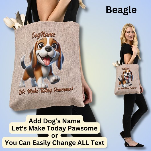 Beagle - Add Dog's Name, Change文字 トートバッグ
