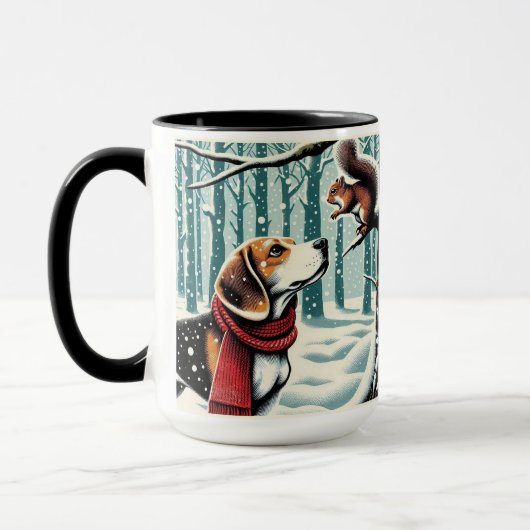 Beagle and Squirrel Christmas Coffee Mug Cup マグカップ (左)